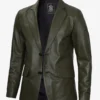 Mens Two Button Olive Green Leather Blazer