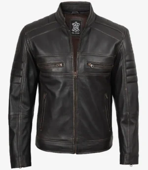 Mens Real Leather Distressed Brown Biker Style Jacket