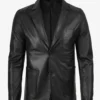 Mens Two Button Black Leather Blazer - Notch Lapel