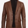 Mens Two Button Cognac Leather Blazer - Notch Lapel