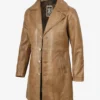 Mens Real Leather 3/4 Length Camel Brown Coat