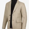 Mens Two Button Beige Leather Blazer - Notch Lapel