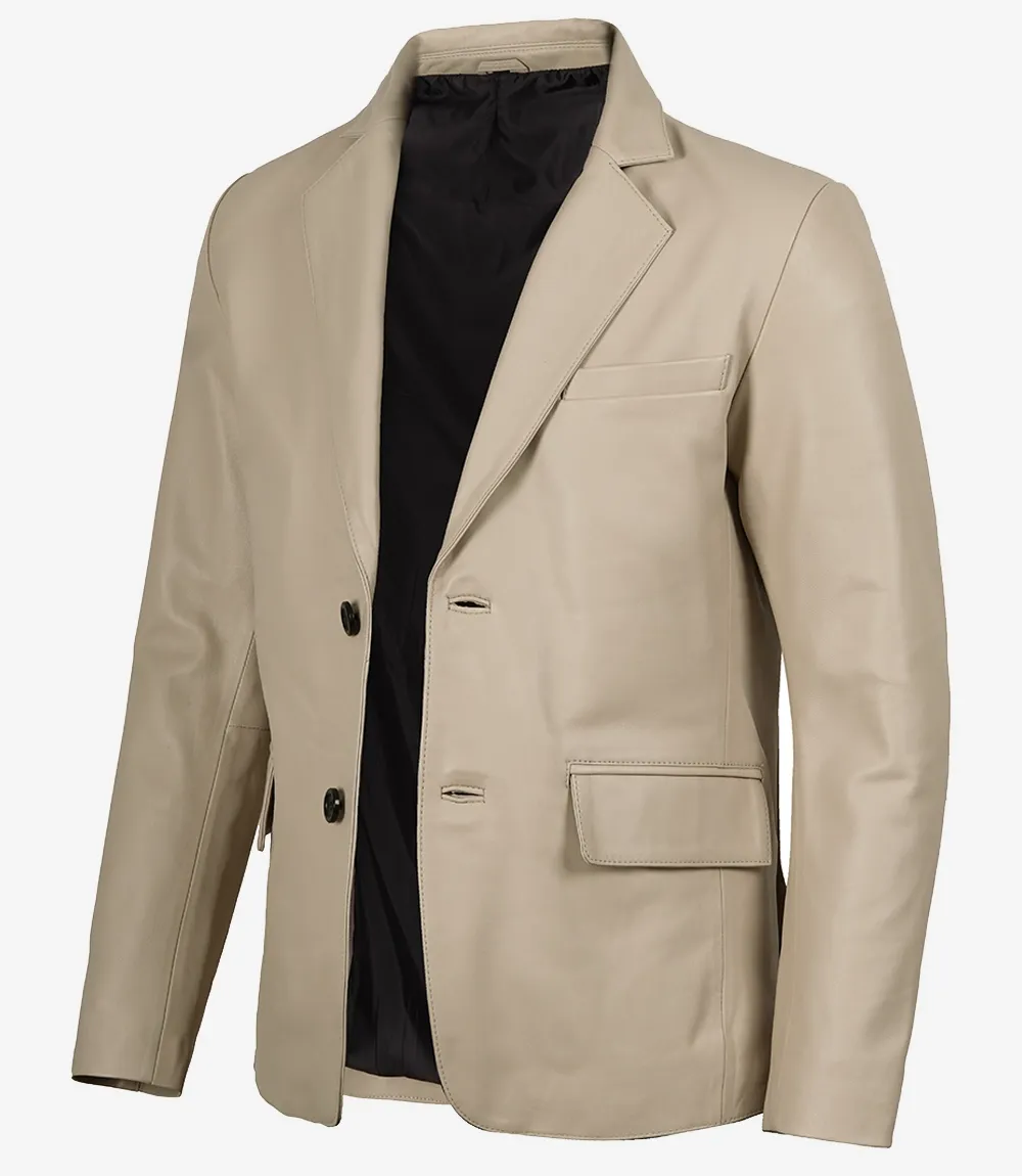 imgi_54_mens_notch_lapel_beige_leather_blazer__62620_zoom Mens Two Button Beige Leather Blazer - Notch Lapel