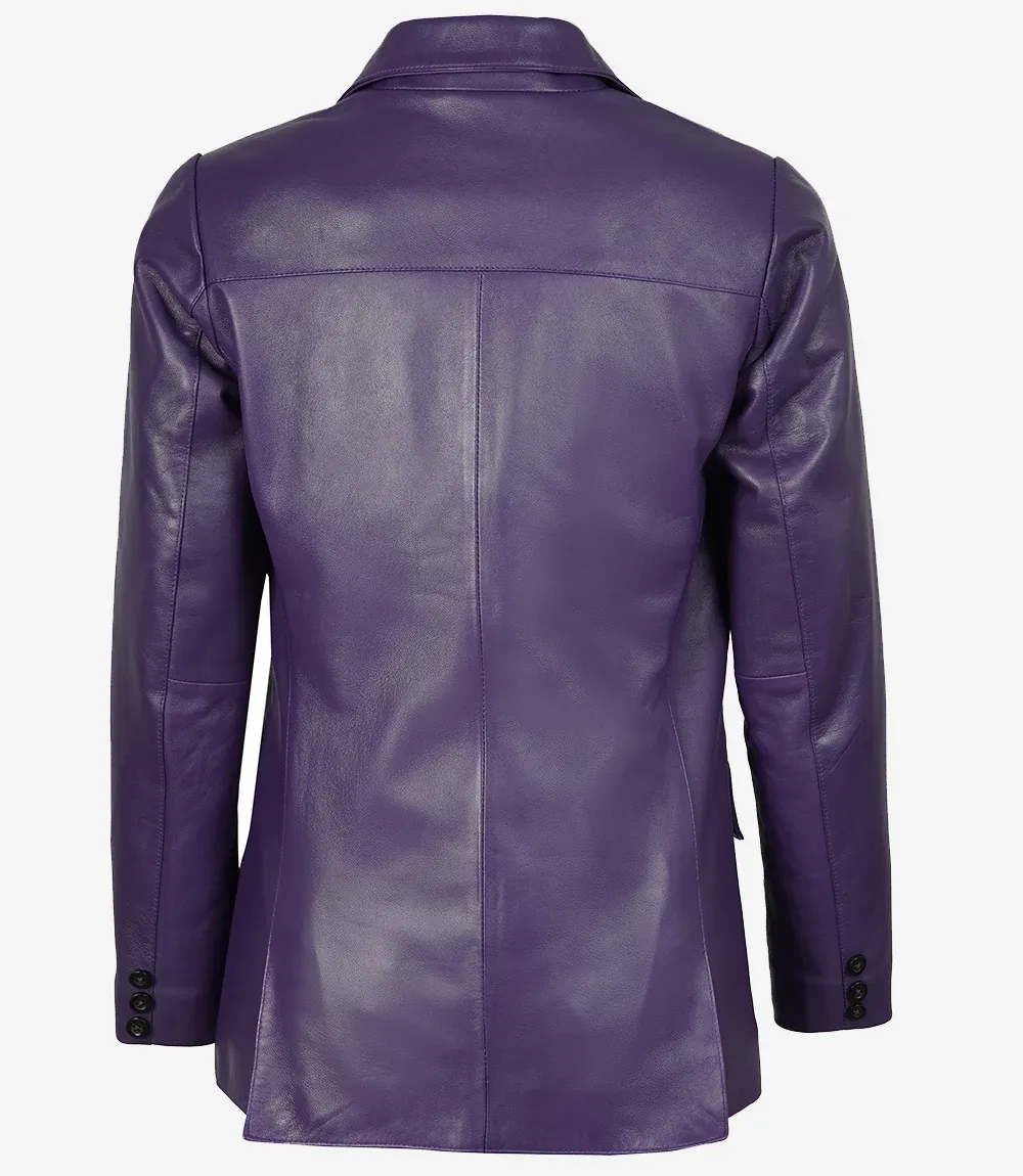 Women's Two Button Purple Leather Blazer - Notch Lapel Women's Two Button Purple Leather Blazer - Notch Lapel