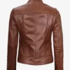 Womens Cognac Leather Biker Style Jacket