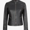 Womens Distressed Black Leather Biker Style Jacket