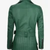 Womens Green Belted Biker Style Leather Jacket