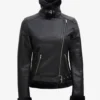 Womens Black Shearling Leather Biker Style Jacket