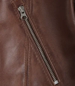 Women's Cognac Biker Style Leather Jacket