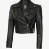 Women Asymmetrical Black Cropped Biker Style Leather Jacket