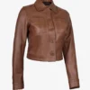 Womens Cropped Cognac Leather Jacket