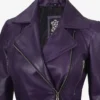 Women's Asymmetrical Purple Belted Biker Style Leather Jacket