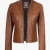 Women's Slim Fit Tan Lambskin Leather Jacket