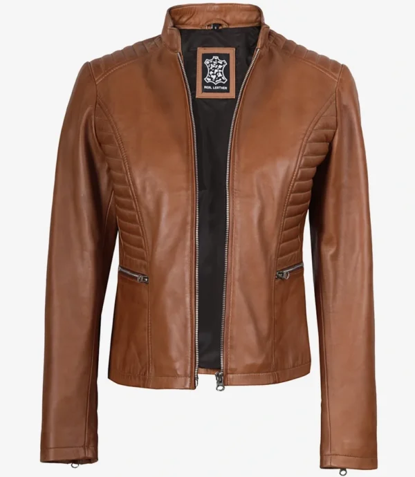Women's Slim Fit Tan Lambskin Leather Jacket