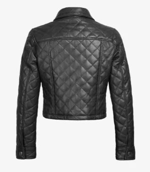 Women's Quilted Cropped Black Leather Jacket