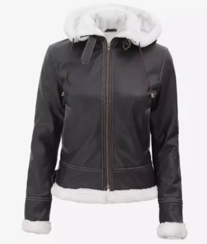 Women's Mary B3 Hooded Dark Brown Shearling Leather Jacket
