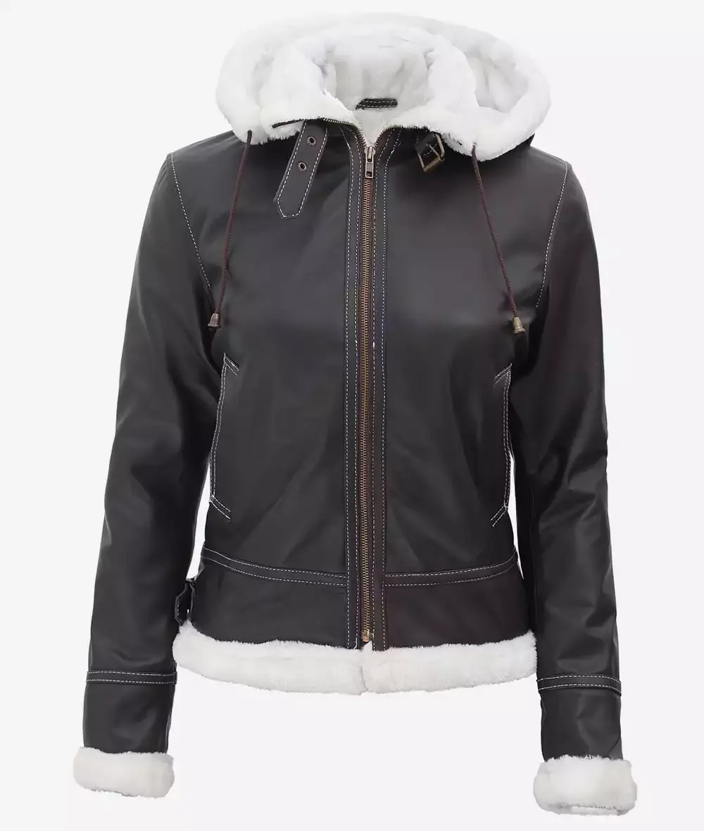 Women's Mary B3 Hooded Dark Brown Shearling Leather Jacket Women's Mary B3 Hooded Dark Brown Shearling Leather Jacket