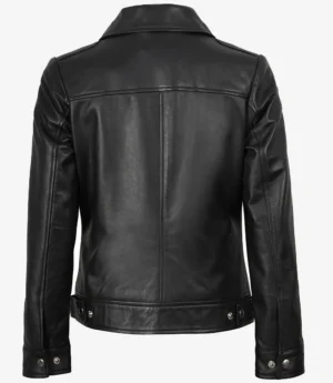 Jose Womens Black Shirt Collar Harrington Leather Jacket