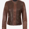 Womens Brown Textured Leather Biker Style Jacket