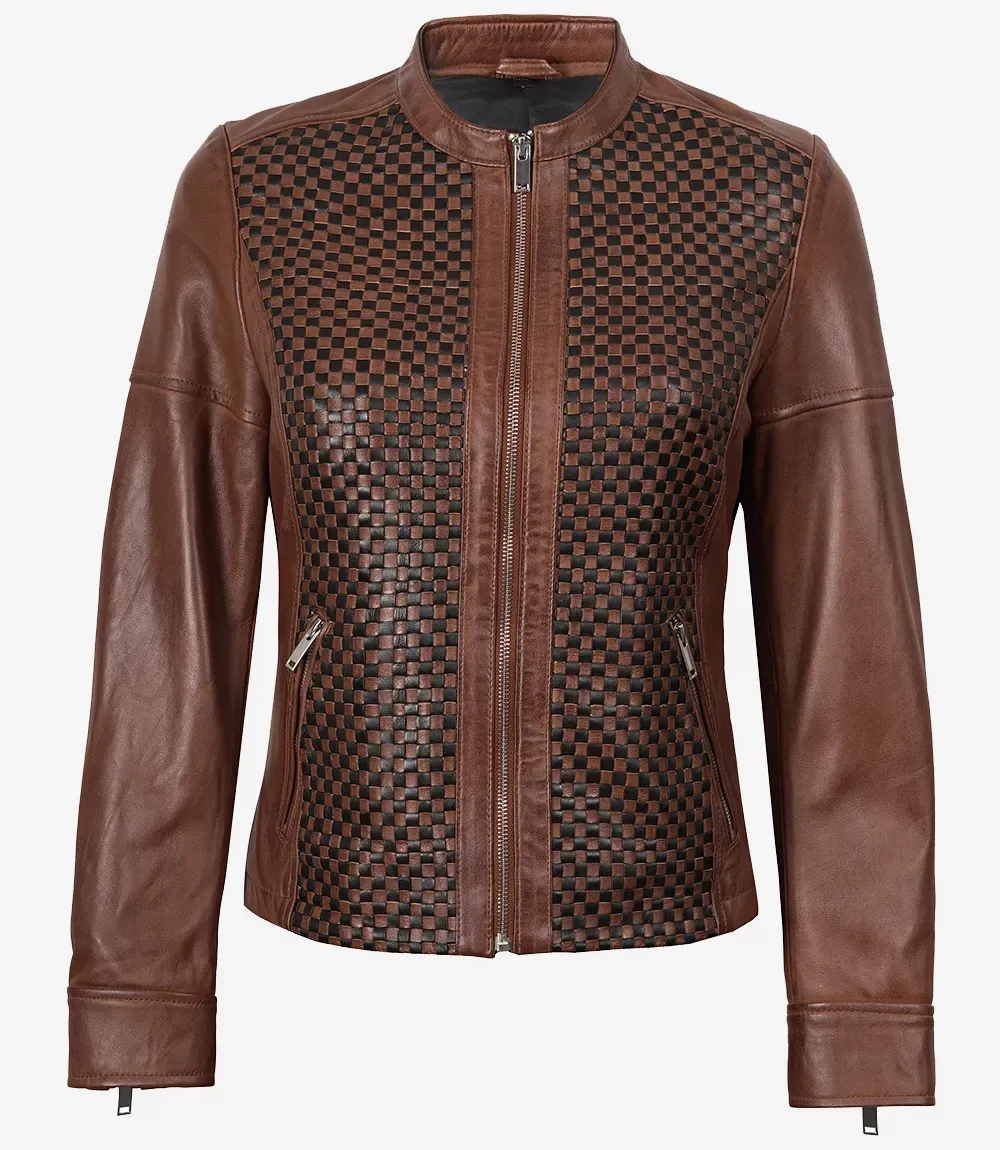 Womens Brown Textured Leather Biker Style Jacket Womens Brown Textured Leather Biker Style Jacket