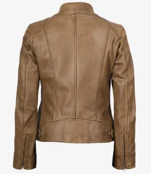 Womens Real Leather Camel Biker Style Jacket