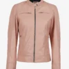 Dodge Light Pink Biker Style Leather Jacket for Women