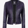 Rachel Womens Purple Biker Style Leather Jacket