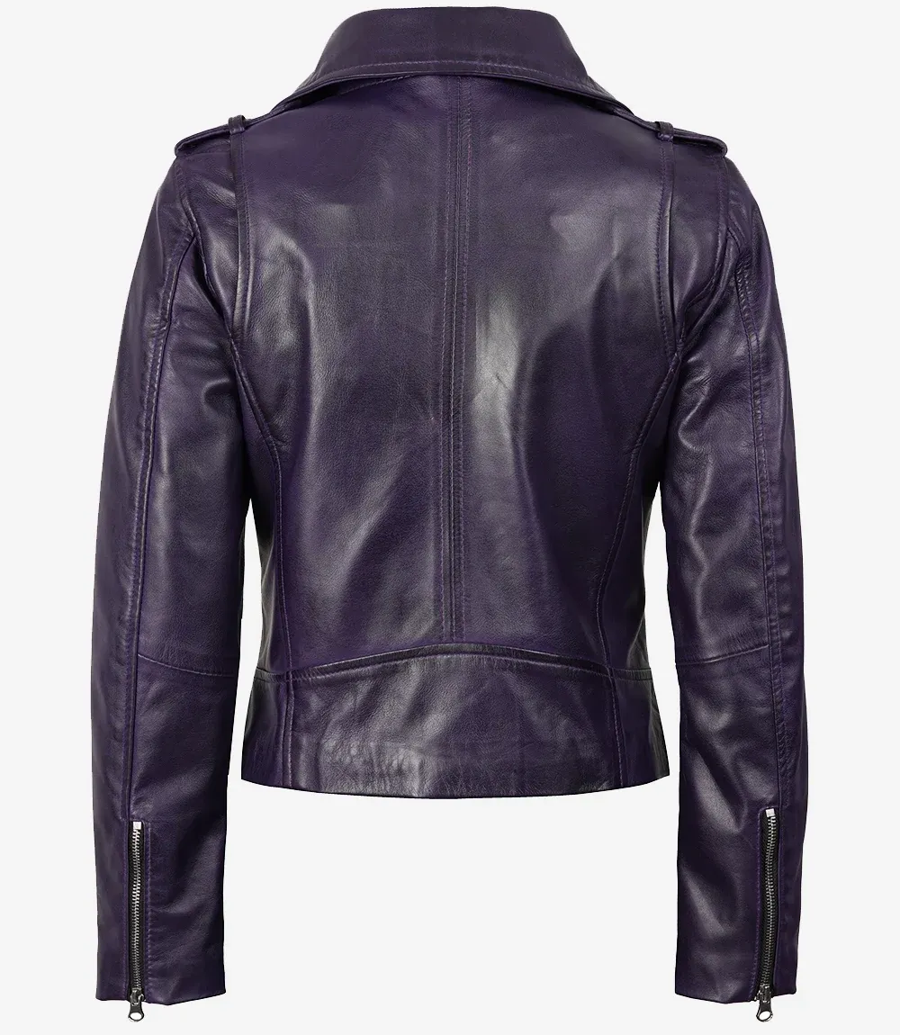 Women's Lambskin Asymmetrical Purple Biker Style Jacket Women's Lambskin Asymmetrical Purple Biker Style Jacket