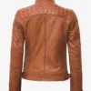 Womens Real Lambskin Leather Tan Quilted Biker Style Jacket