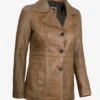 Women's Three Button Camel Brown Leather Blazer