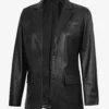 Womens Two Button Notch Lapel Black Leather Blazer Jacket