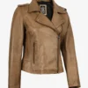 Women's Real Leather Camel Brown Biker Style Jacket