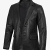 Mens Two Button Black Leather Blazer - Notch Lapel