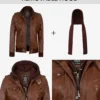 Womens Cognac Leather Bomber Jacket With Hood