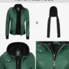Womens Green Hooded Bomber Leather Jacket