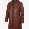 Mens Real Leather 3/4 Length Cognac Coat