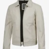 Mens Shirt Collar Off White Harrington Leather Jacket