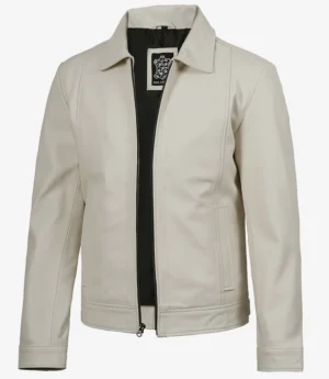 Mens Shirt Collar Off White Harrington Leather Jacket