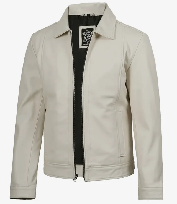 Mens Shirt Collar Off White Harrington Leather Jacket