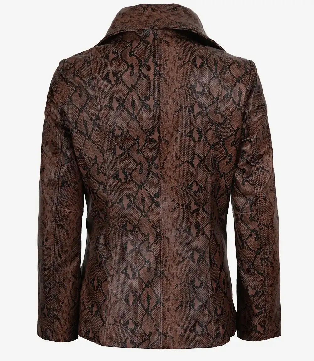 Kathryn Womens Snake Pattern Two Button Cognac Leather Blazer Kathryn Womens Snake Pattern Two Button Cognac Leather Blazer