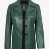 Womens Three Button Green Leather Blazer