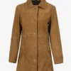 Women's 3/4 Length Button Down Brown Suede Coat