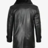 Men's Black Leather 3/4 Length Coat with Fur Collar