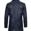 Mens 3/4 Length Blue Waxed Leather Car Coat