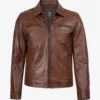 Men's Classic Shirt Collar Cognac Leather Jacket