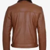 Men's Cognac Leather Shearling Moto Jacket