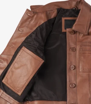 Womens Cropped Cognac Leather Jacket