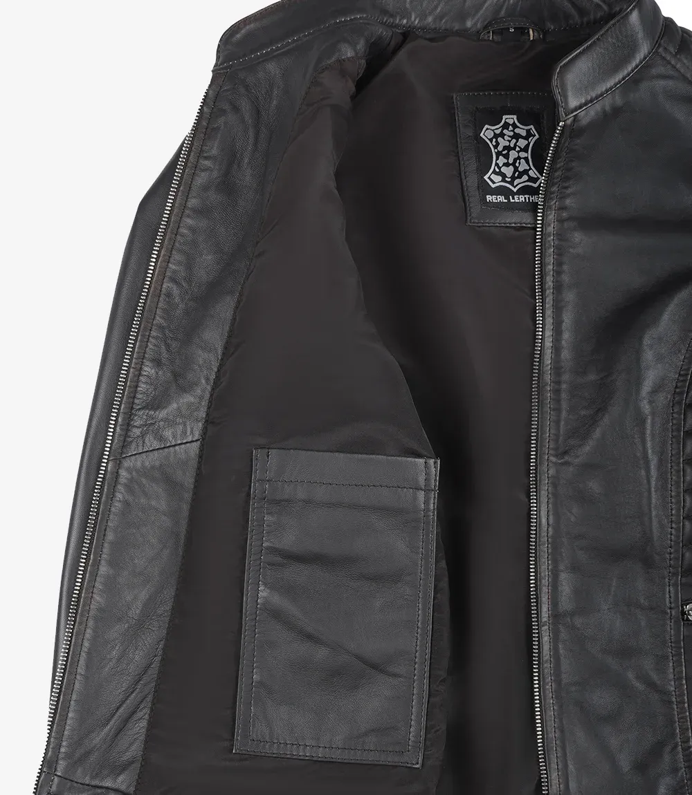 Womens Distressed Black Leather Biker Style Jacket Womens Distressed Black Leather Biker Style Jacket