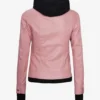 Womens Pink Bomber Leather Jacket with Removable Hood