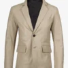 Mens Two Button Beige Leather Blazer - Notch Lapel